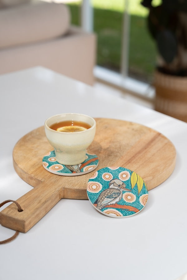Aboriginal Kookaburra Ceramic Coaster