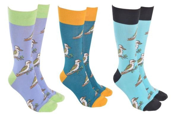 Sock Society Kookaburra socks in three colourways