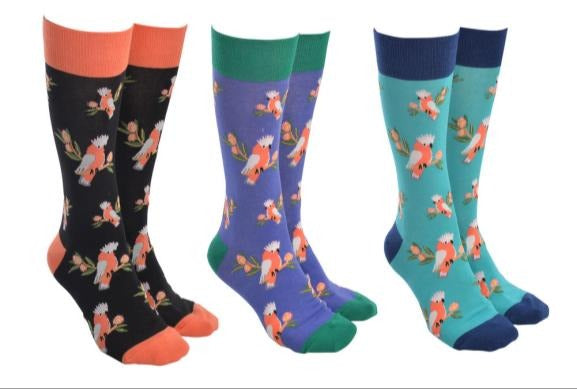 Sock Society Galah socks in three colourways