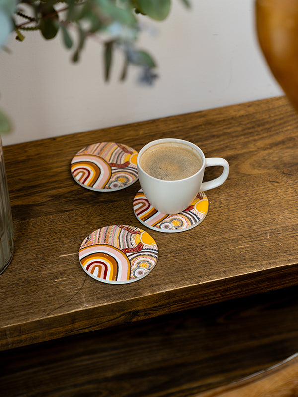 Aboriginal Journeys In The Sun Ceramic Coaster