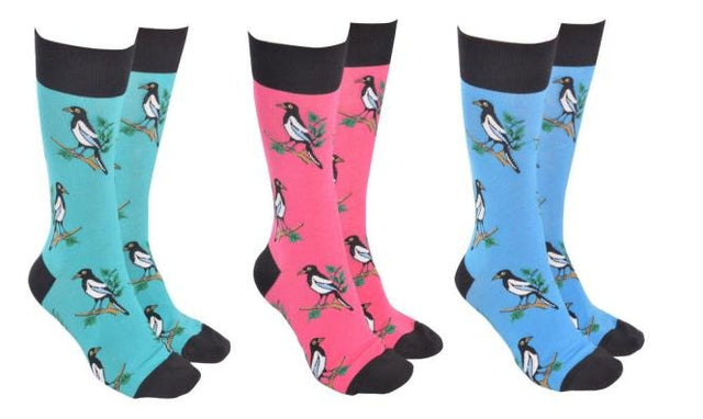 Sock Society Magpie socks in three colourways