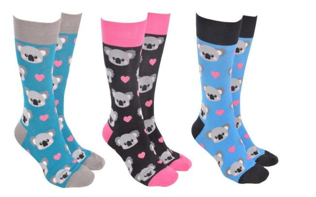 Sock Society Koala Heart socks in three colourways