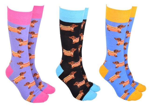 Sock Society Hot Dogs socks in three colourways
